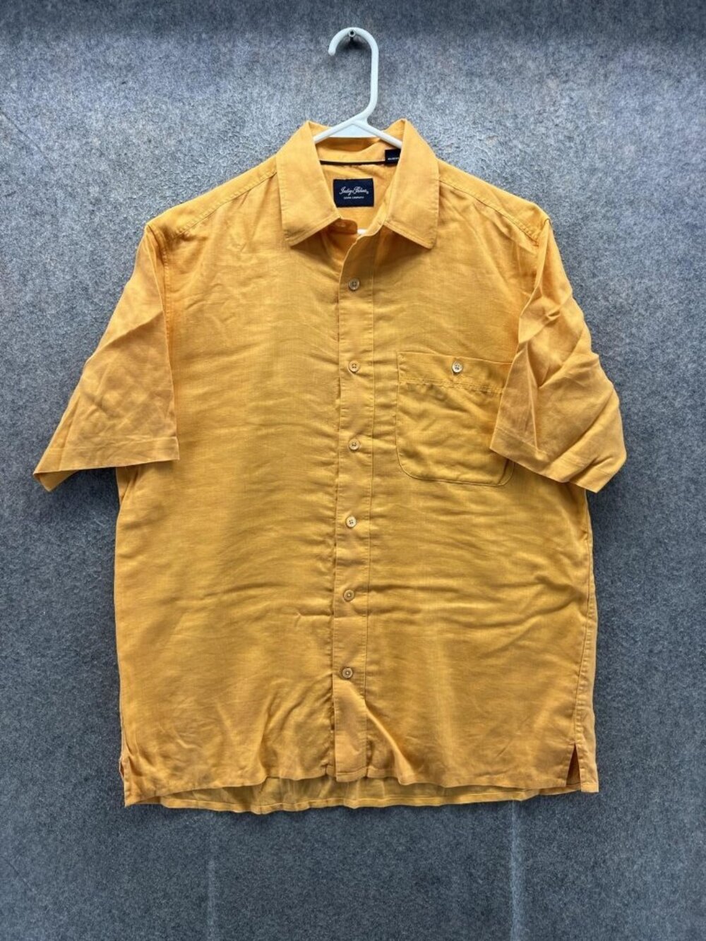 Indigo Palms Shirt Men Medium Yellow Solid Short Sleeve Button Up Linen Casual